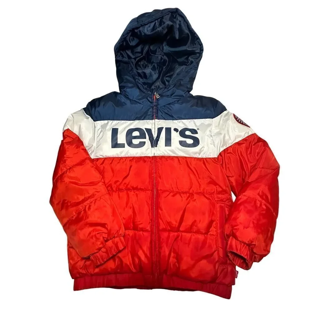 VINTAGE Levi’s Y2K Full Zip Hooded Puffer Jacket Youth Boy Small Stranger Things